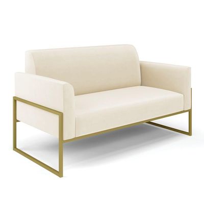 Sofá Namoradeira Base Industrial Alta Dourado Marisa Veludo D03 - D\'rossi Cor Bege