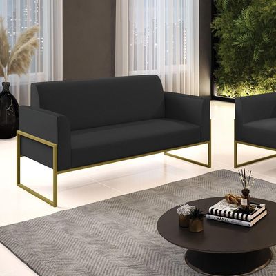 Sofá Namoradeira Base Industrial Alta Dourado Marisa Corino D03 - D\'rossi Cor Preto