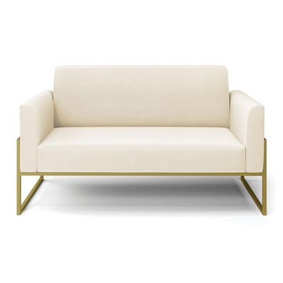 Sofá Namoradeira Base Industrial Alta Dourado Marisa Veludo D03 - D\'rossi Cor Bege