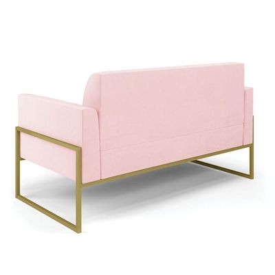 Sofá Namoradeira Com Poltrona Base Industrial Alta Dourado Marisa Suede Rosa Bebê D03 - D\'rossi