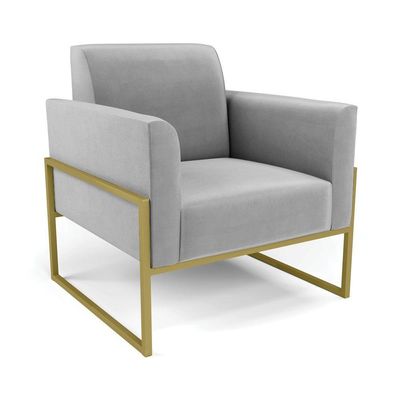 Sofá Namoradeira Com 2 Poltronas Base Industrial Alta Dourado Marisa Suede D03 - D\'rossi Cor Cinza