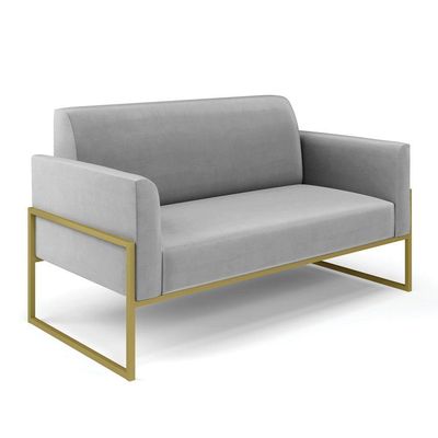 Sofá Namoradeira Com 2 Poltronas Base Industrial Alta Dourado Marisa Suede D03 - D\'rossi Cor Cinza