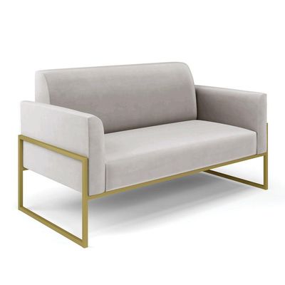 Sofá Namoradeira Base Industrial Alta Dourado Marisa Veludo Cinza D03 - D\'rossi