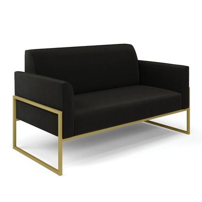 Sofá Namoradeira Com Poltrona Base Industrial Alta Dourado Marisa Suede Preto D03 - D\'rossi