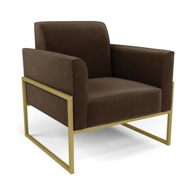 Sofá Namoradeira Com Poltrona Base Industrial Alta Dourado Marisa Suede Marrom D03 - D\'rossi