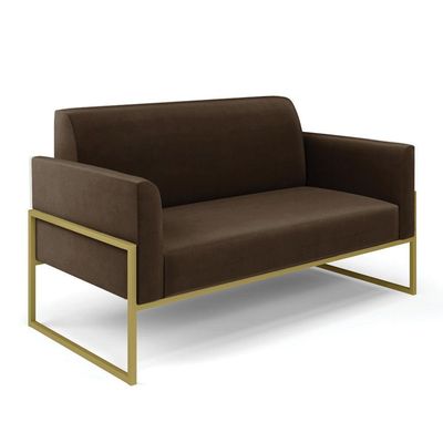 Sofá Namoradeira Com Poltrona Base Industrial Alta Dourado Marisa Suede Marrom D03 - D\'rossi