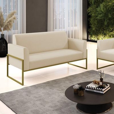 Sofá Namoradeira Base Industrial Alta Dourado Marisa Corino D03 - D\'rossi Cor Bege