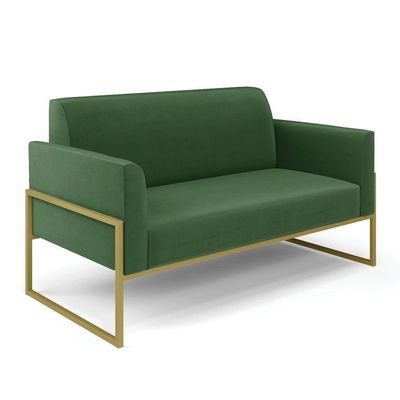 Sofá Namoradeira Com 2 Poltronas Base Industrial Alta Dourado Marisa Suede D03 - D\'rossi Cor Verde