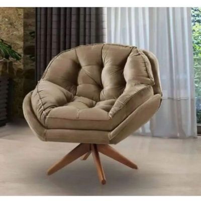 Poltrona Decorativa Califórnia Com Base Giratória Veludo - Ssx Multicoisas Cor Capuccino