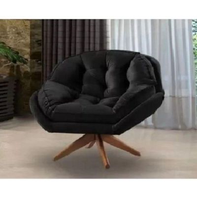 Poltrona Decorativa Califórnia Com Base Giratória Veludo - Ssx Multicoisas Cor Preto