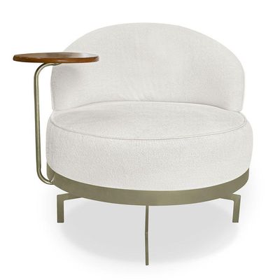 Kit 2 Poltronas Decorativa Andromeda Linho Bouclê Base Giratória De Ferro - Pallazio Cor Bege Pérola