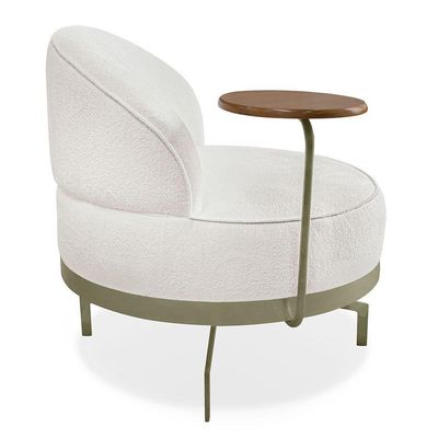 Kit 2 Poltronas Decorativa Andromeda Linho Bouclê Bege Pérola Base Giratória De Ferro - Pallazio