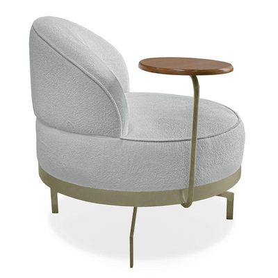 Kit 2 Poltronas Decorativa Andromeda Linho Bouclê Cinza Claro Base Giratória De Ferro - Pallazio