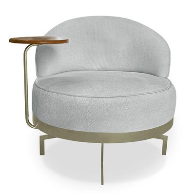 Kit 2 Poltronas Decorativa Andromeda Linho Bouclê Cinza Claro Base Giratória De Ferro - Pallazio
