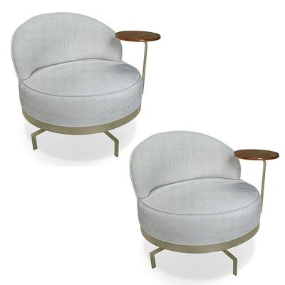 Kit 2 Poltronas Decorativa Andromeda Linho Bouclê Cinza Claro Base Giratória De Ferro - Pallazio
