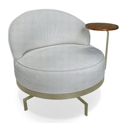 Kit 2 Poltronas Decorativa Andromeda Linho Bouclê Base Giratória De Ferro - Pallazio Cor Cinza Claro