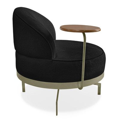 Kit 2 Poltronas Decorativa Andromeda Linho Bouclê Preto Base Giratória De Ferro - Pallazio