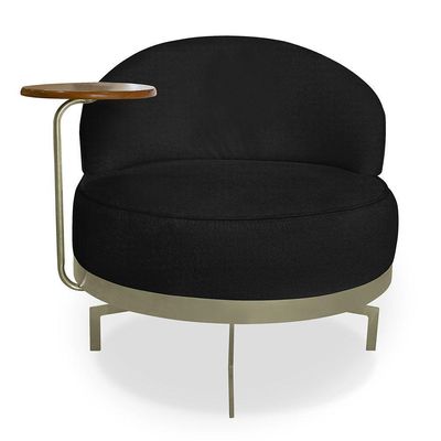 Kit 2 Poltronas Decorativa Andromeda Linho Bouclê Preto Base Giratória De Ferro - Pallazio
