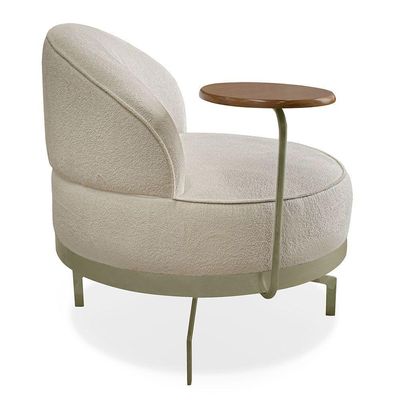 Kit 2 Poltronas Decorativa Andromeda Linho Bouclê Base Giratória De Ferro - Pallazio Cor Bege