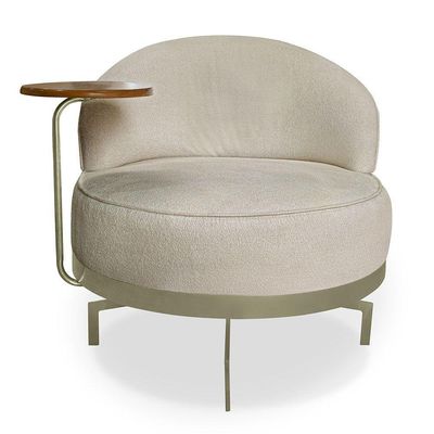 Kit 2 Poltronas Decorativa Andromeda Linho Bouclê Base Giratória De Ferro - Pallazio Cor Bege