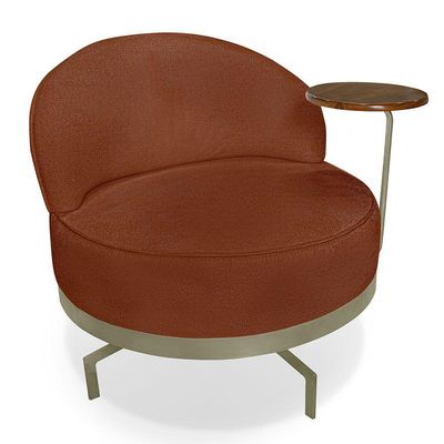 Kit 2 Poltronas Decorativa Andromeda Linho Bouclê Marrom Base Giratória De Ferro - Pallazio