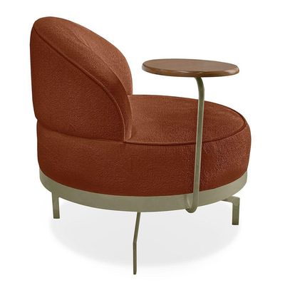 Kit 2 Poltronas Decorativa Andromeda Linho Bouclê Marrom Base Giratória De Ferro - Pallazio