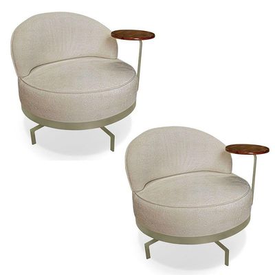 Kit 2 Poltronas Decorativa Andromeda Linho Bouclê Base Giratória De Ferro - Pallazio Cor Bege
