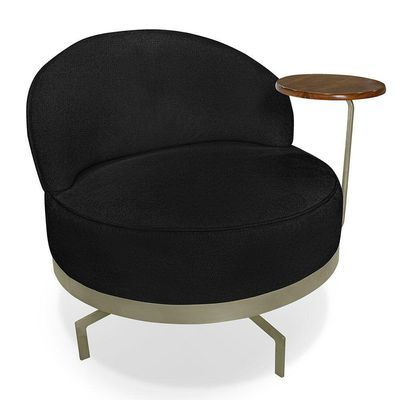 Poltrona Decorativa Andromeda Linho Bouclê Preto Base Giratória De Ferro - Pallazio