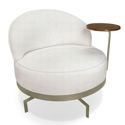 Poltrona Decorativa Andromeda Linho Bouclê Base Giratória De Ferro - Pallazio Cor Bege Pérola