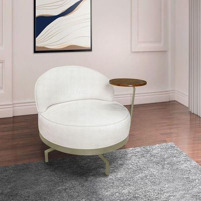 Poltrona Decorativa Andromeda Linho Bouclê Bege Pérola Base Giratória De Ferro - Pallazio