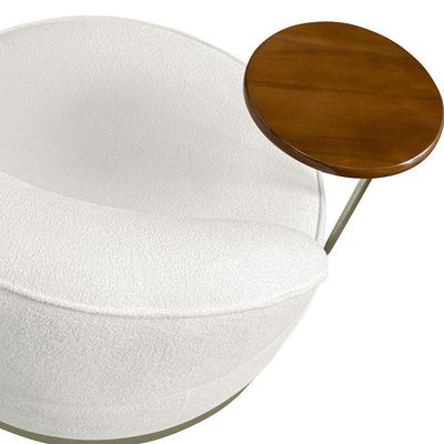 Poltrona Decorativa Andromeda Linho Bouclê Bege Pérola Base Giratória De Ferro - Pallazio