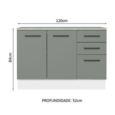 Balcão De Pia Cozinha 2 Portas E 3 Gavetas (com Tampo) Branco/cinza Agata Madesa Branco/cinza