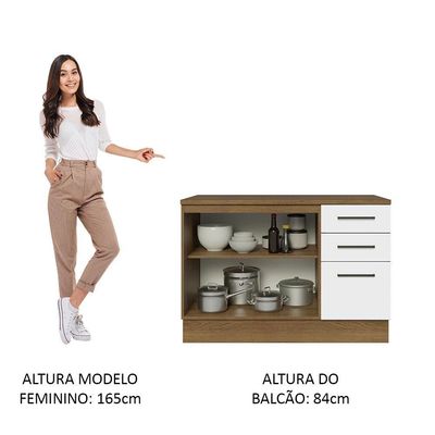 Balcão De Pia Cozinha 2 Portas E 3 Gavetas (com Tampo) Rustic/branco Agata Madesa Rustic/branco
