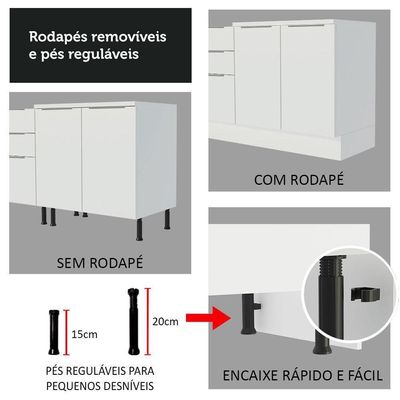 Balcão De Pia Cozinha 2 Portas E 3 Gavetas (com Tampo) Branco Stella Madesa Branco