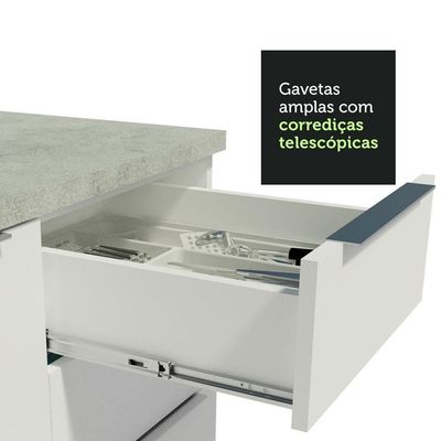 Balcão De Pia Cozinha 2 Portas E 3 Gavetas (com Tampo) Branco Stella Madesa Branco