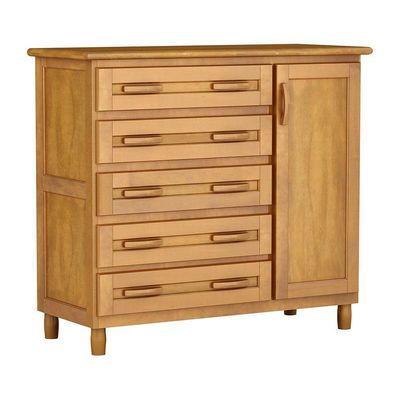 Cômoda Sapateira Mel 5 Gavetas 1 Porta Madeira Maciça Pinus