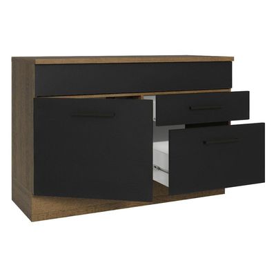 Balcão De Pia Cozinha 1 Porta E 2 Gavetas (com Tampo) Rustic/preto Agata Madesa Rustic/preto