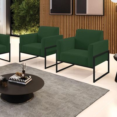 Kit 2 Poltronas Base Industrial Alta Preto Marisa Veludo D03 - D\'rossi Cor Verde