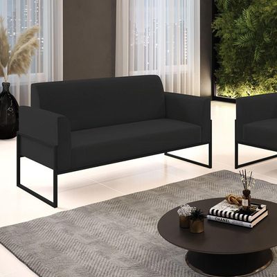 Sofá Namoradeira Base Industrial Alta Preto Marisa Veludo Preto D03 - D\'rossi