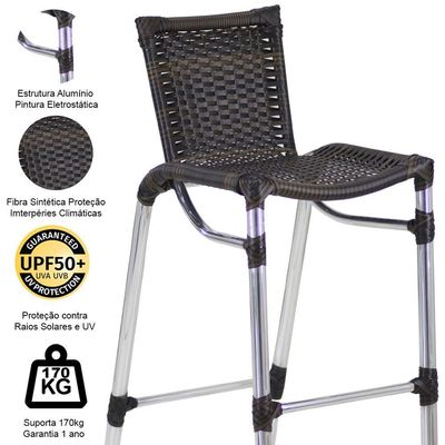 Kit 4 Banquetas Alumínio Fortaleza Alta Para Balcão Cozinha Bar Trama Original Pedra Ferro