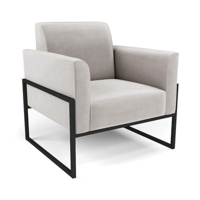 Sofá Namoradeira Com 2 Poltronas Base Industrial Alta Preto Marisa Veludo Cinza D03 - D\'rossi