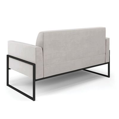 Sofá Namoradeira Com Poltrona Base Industrial Alta Preto Marisa Veludo Cinza D03 - D\'rossi