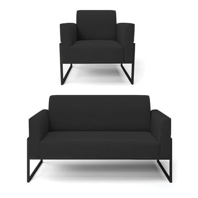 Sofá Namoradeira Com Poltrona Base Industrial Alta Preto Marisa Veludo Preto D03 - D\'rossi