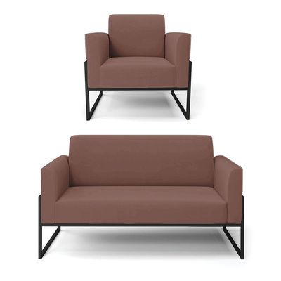 Sofá Namoradeira Com Poltrona Base Industrial Alta Preto Marisa Veludo D03 - D\'rossi Cor Rose