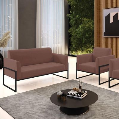Sofá Namoradeira Com Poltrona Base Industrial Alta Preto Marisa Veludo D03 - D\'rossi Cor Rose