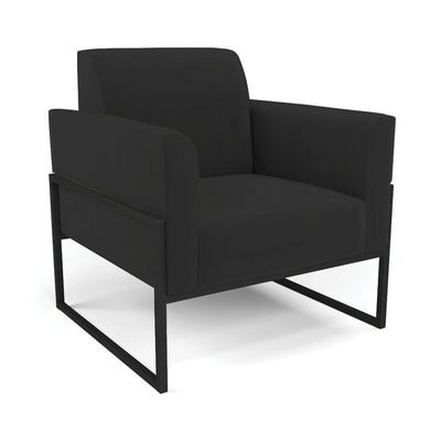 Sofá Namoradeira Com 2 Poltronas Base Industrial Alta Preto Marisa Veludo Preto D03 - D\'rossi