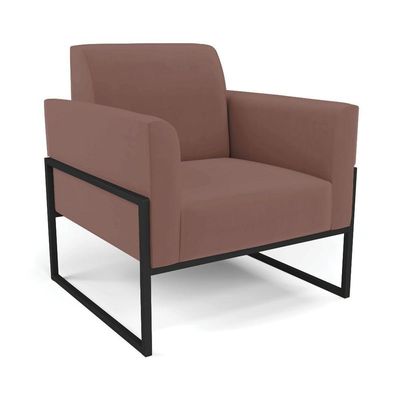 Sofá Namoradeira Com Poltrona Base Industrial Alta Preto Marisa Veludo Rosê D03 - D\'rossi