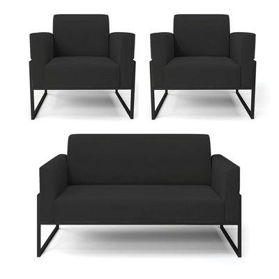 Sofá Namoradeira Com 2 Poltronas Base Industrial Alta Preto Marisa Veludo D03 - D\'rossi Cor Preto