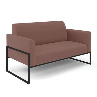 Sofá Namoradeira Com 2 Poltronas Base Industrial Alta Preto Marisa Veludo D03 - D\'rossi Cor Rose