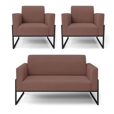 Sofá Namoradeira Com 2 Poltronas Base Industrial Alta Preto Marisa Veludo Rosê D03 - D\'rossi